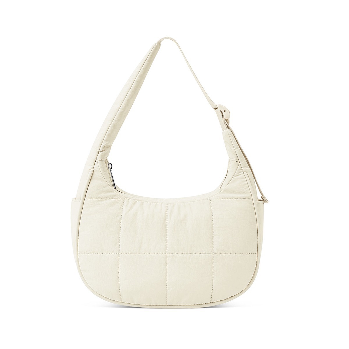 Beige Trendy Nylon Puffer Shoulder Bag for Women - Lightweight Large Capacity Underarm Tote