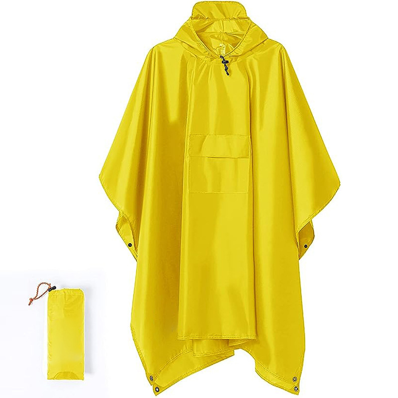 Yellow 3-in-1 Waterproof Rain Poncho - Lightweight Hooded Raincoat, Ground Tarp & Emergency Shelter for Hiking, Camping, and Outdoor Survival