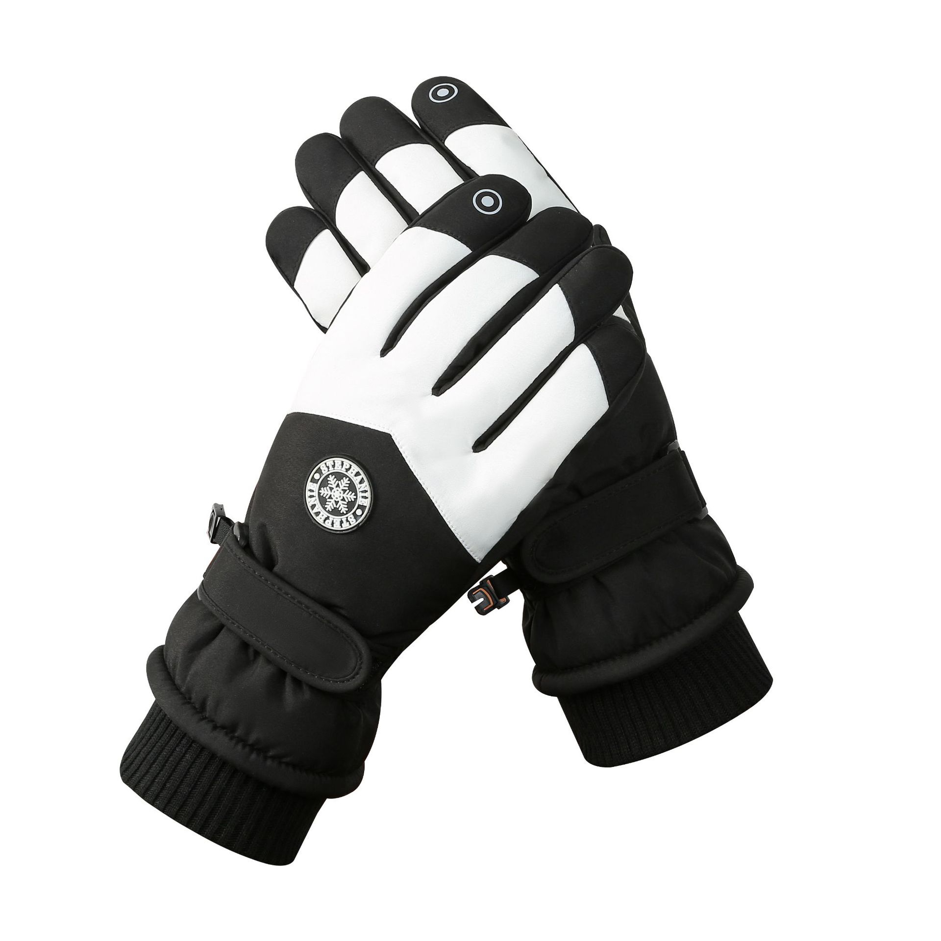 Women's Black-white Color Combination Top-Rated Waterproof Touchscreen Ski Gloves - Fleece-Lined for Men & Women