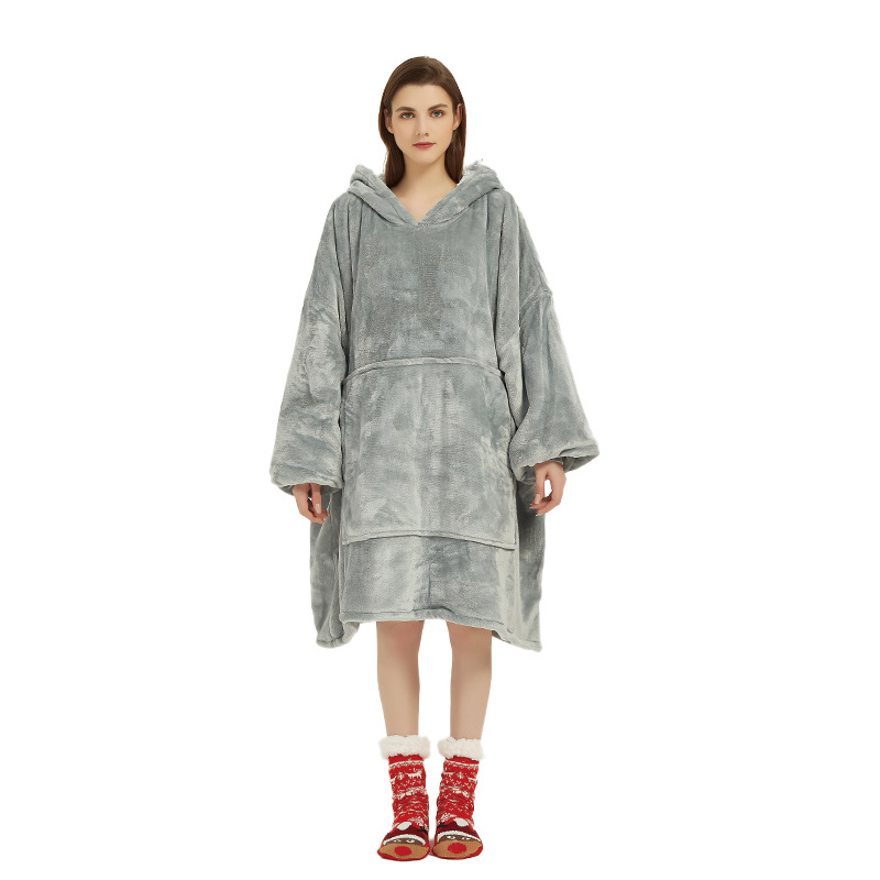 Silver Grey Oversized Wearable Blanket Hoodie - Ultra Soft & Cozy Snuggle Pullover for Adults