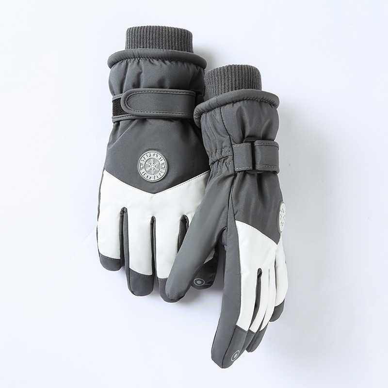 Women's Light Grey-white Color Combination Top-Rated Waterproof Touchscreen Ski Gloves - Fleece-Lined for Men & Women