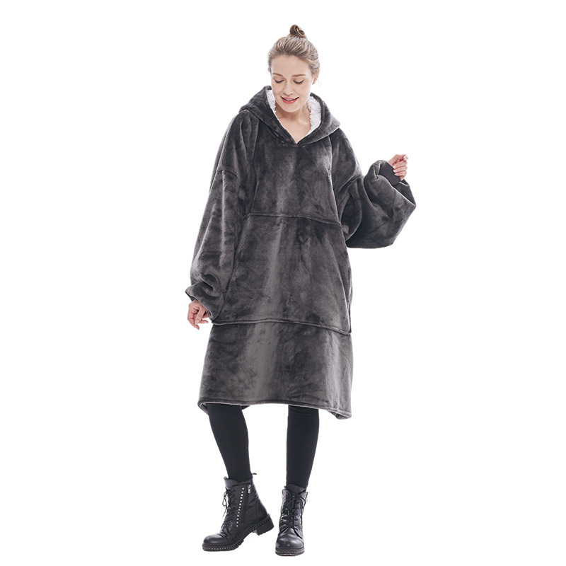 Dark Grey Oversized Wearable Blanket Hoodie - Ultra Soft & Cozy Snuggle Pullover for Adults