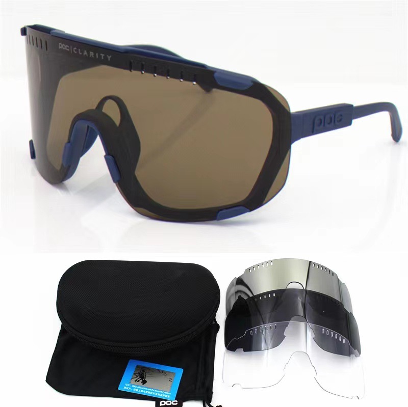 Dark Blue Frame Tea Chips Oversized Shield Cycling Sunglasses - Wide Vision UV400 Sports Eyewear for Road & MTB