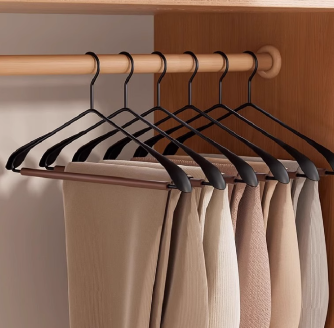 Premium Solid Wood Clothes Hangers Set of 6 - Wide Shoulder Non-Slip Suit Hangers