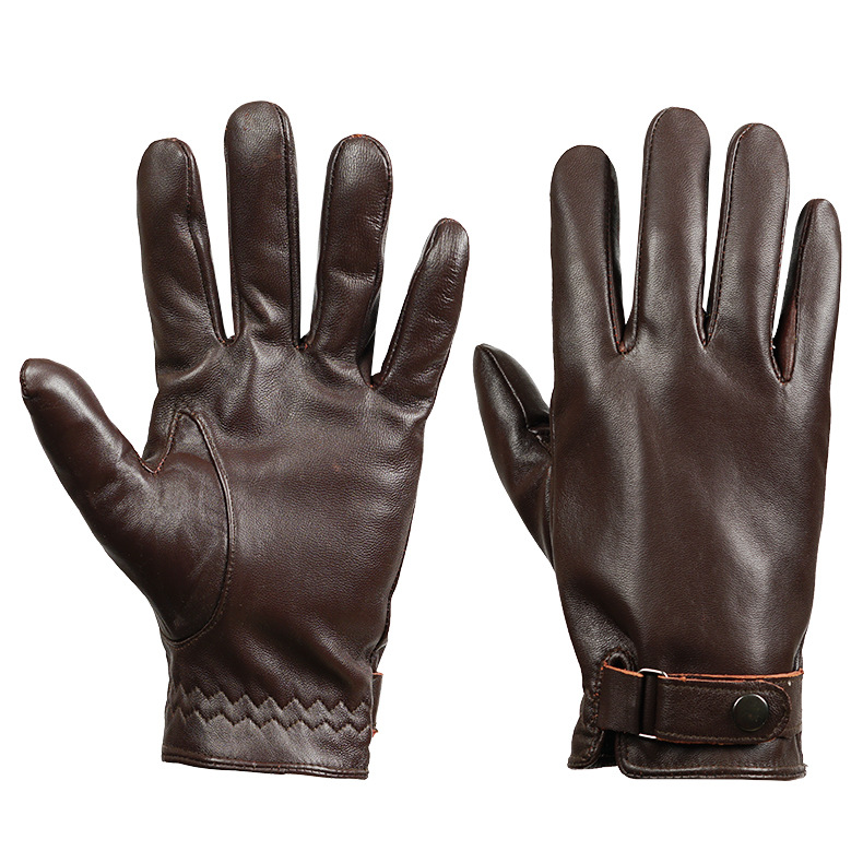 M Dark Brown Premium Men's Genuine Sheepskin Leather Driving & Cycling Gloves