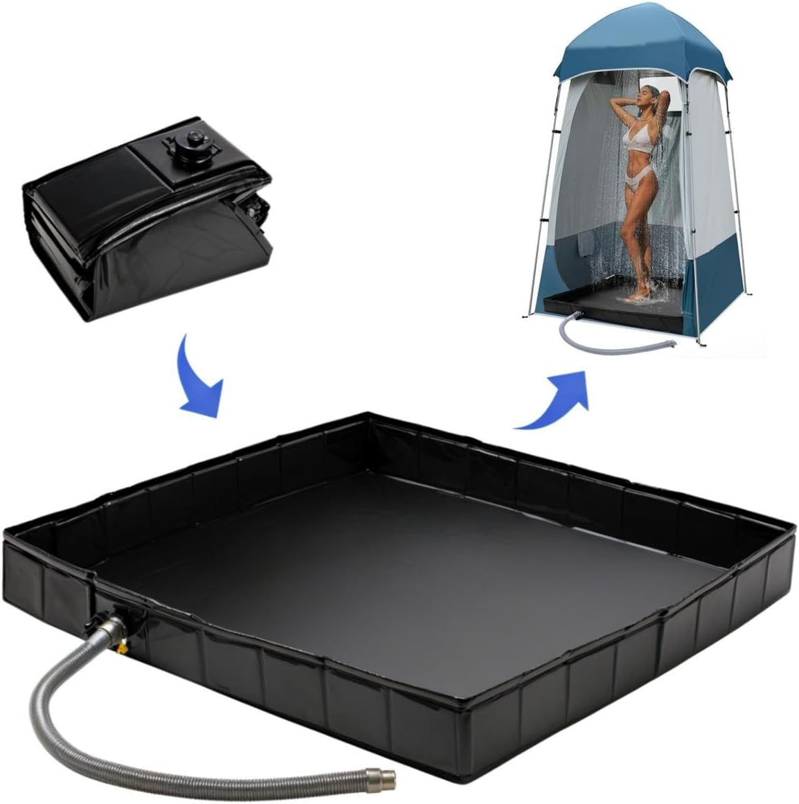 Portable Camping Shower Base - Collapsible Water Containment Tray with Drain for Outdoor Tents