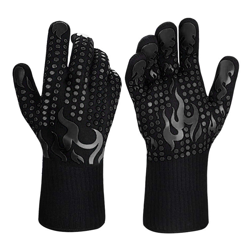 Black a Pair Of Extreme Heat Resistant BBQ Gloves (500°C) - Aramid Fiber with Non-Slip Silicone Grip for Grilling & Oven Use