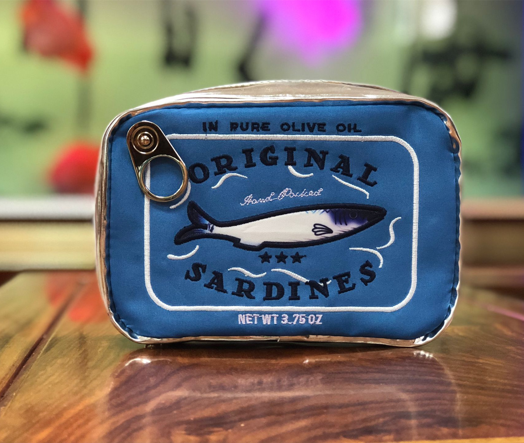 Blue Quirky Sardine Tin Novelty Clutch - Fun PU Leather Makeup & Accessory Pouch