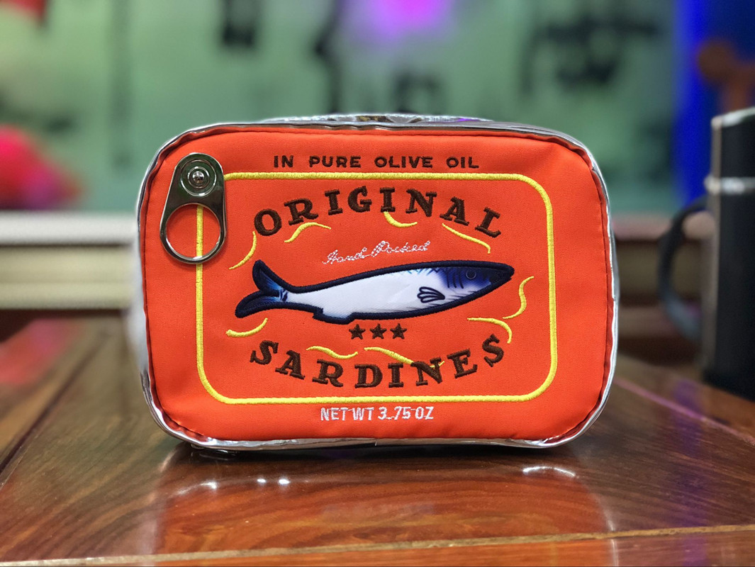 Orange Quirky Sardine Tin Novelty Clutch - Fun PU Leather Makeup & Accessory Pouch