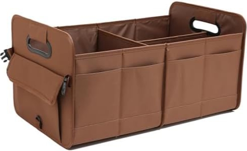 Brown Car Storage Box - Foldable Waterproof Trunk Organizer