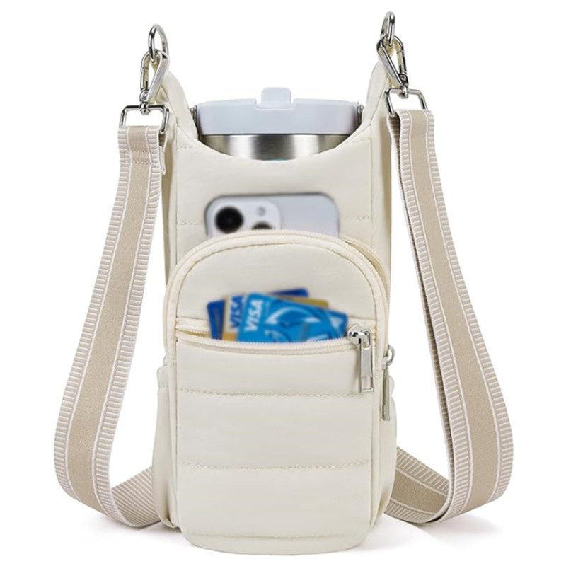 White Women's Crossbody Water Bottle Bag-Perfect for Hiking and Cycling