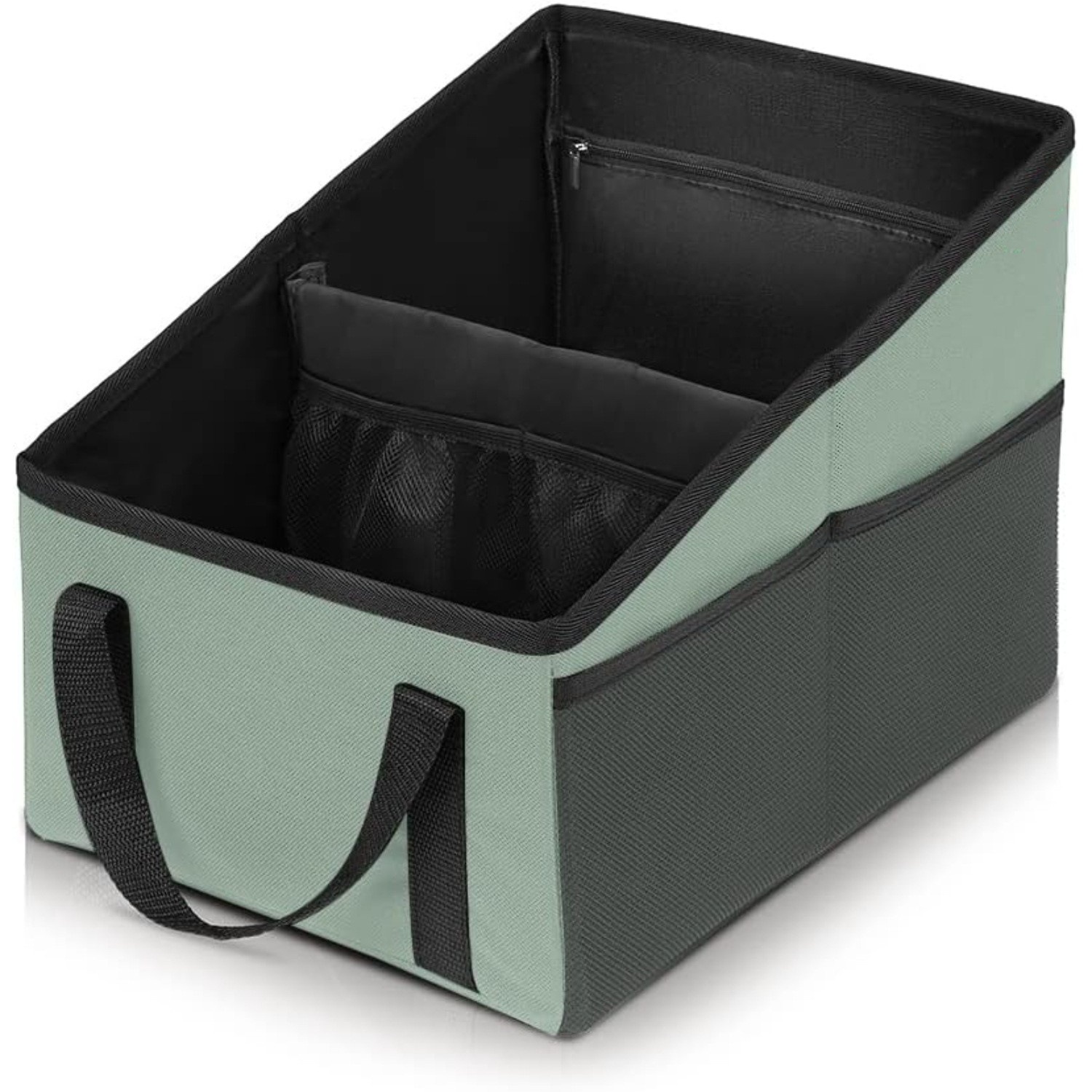 3-piece Green Car Trunk Storage Box - Large Capacity Oxford Cloth Foldable Car Seat Organizer