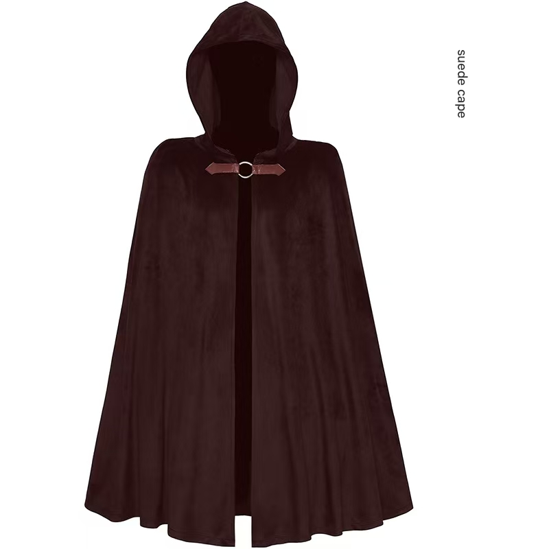Brown Shadow Wanderer Hooded Cape - Premium Velvet Robe for Jedi, Wizard & Medieval Cosplay