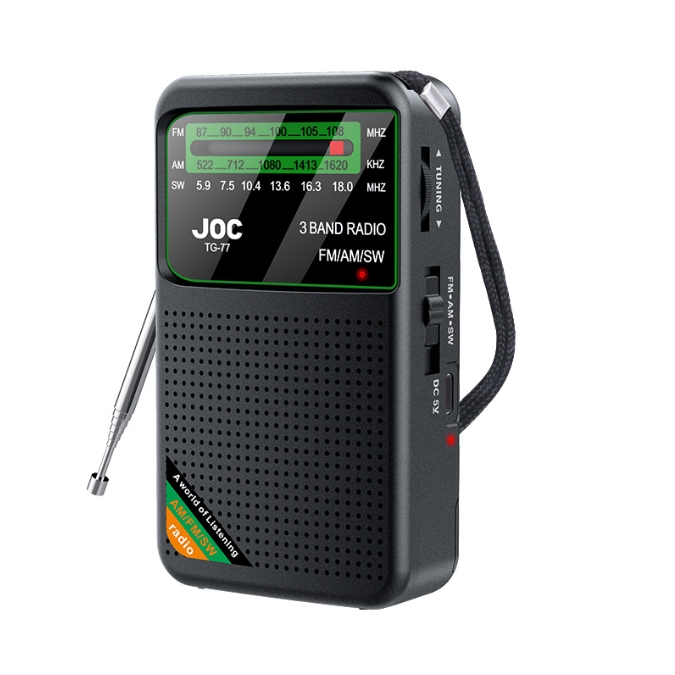 Black JOC TG-77 Multi-Band Rechargeable Radio for Seniors - Automatic Channel Search, FM/AM/SW Bands