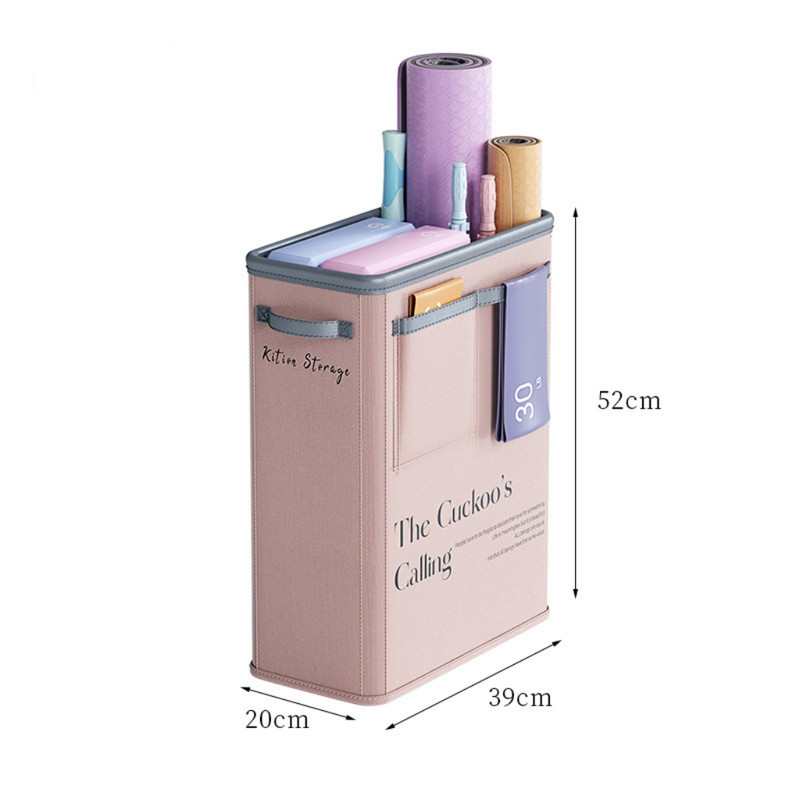 Pink Premium Fabric Yoga Mat Storage Basket - Slim & Foldable Organizer for Home Gym Equipment