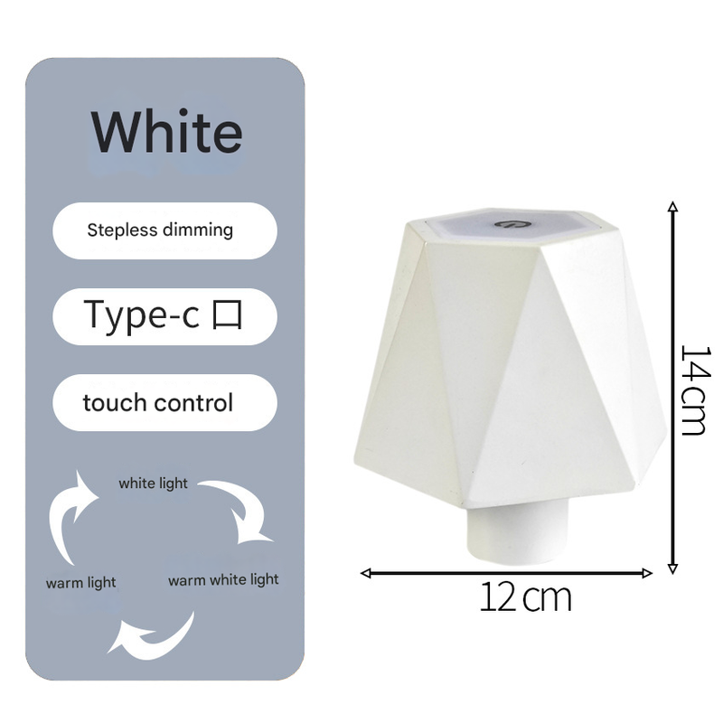 Triangular white Cordless LED Bottle Lamp - Rechargeable Touch-Control Table Light with 3 Color Modes for Bar & Home Decor