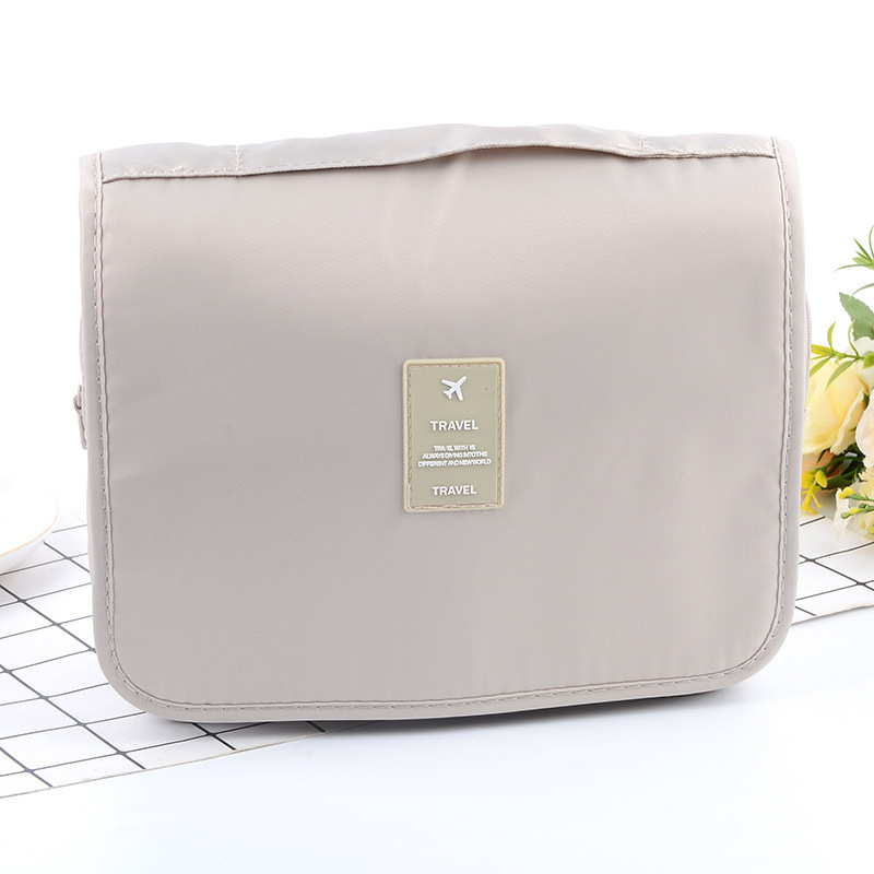 Beige Portable Hanging Travel Toiletry Bag - Large Capacity Cosmetic & Wash Organizer with Sturdy Hook