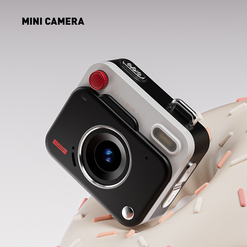 Black Retro Mini Digital Camera Keychain - 48MP Portable Pocket Camcorder with 1080p HD Video