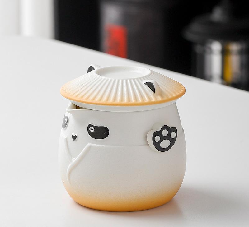Adorable Panda Design Ceramic Tea Infuser Mug Set - 310ml Travel Crackle Glaze Cup with Lid & Strainer(orange)