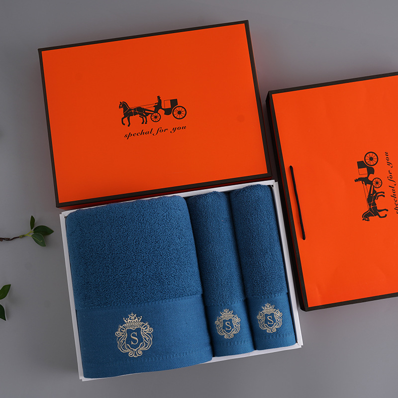 Premium Absorbent Cotton Towel Set - Soft Bath & Hand Towels with Double-Sided Plush(blue)