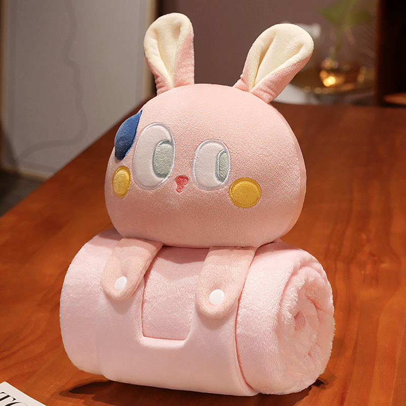 Plush 2-in-1 Pillow Blanket - Adorable Design for Cozy Comfort(Pink Rabbit)