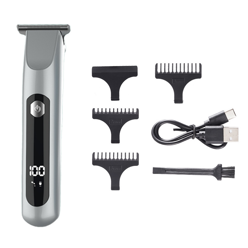 Professional Steel Hair Clipper - Low Noise Motor with 3 Guard Combs & Type-C Charging(silver)
