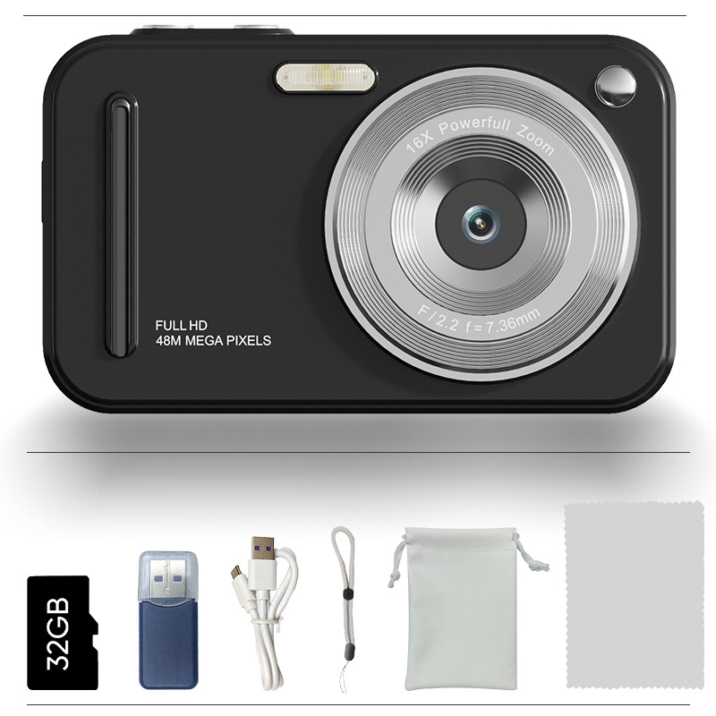 48MP Digital Camera with 16x Zoom & AF Autofocus - Full HD Vlogging Camera for Beginners & Kids(Black)