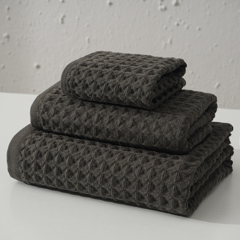 Luxurious 100% Cotton Waffle Weave Towel Set - 3-Piece Absorbent, Quick-Drying & Soft(Dark Brown)