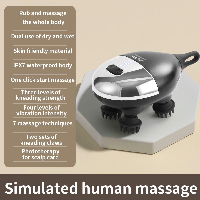 Intelligent 3D Electric Head & Scalp Massager - 7 Massage Techniques, IPX7 Waterproof, Rechargeable(black)