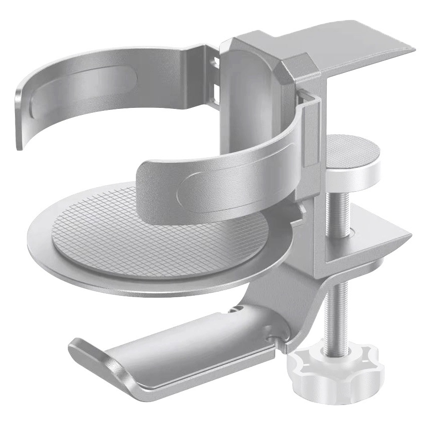 Two desktop clip-on cup holders and headphone hanger - adjustable, non-slip silicone, maximum load 15KG(silver)