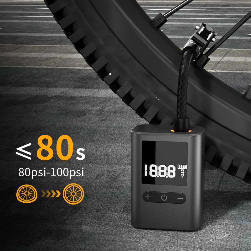 Compact Digital Display Air Pump - 100 PSI, Portable Electric Inflator with Automatic Stop(black)
