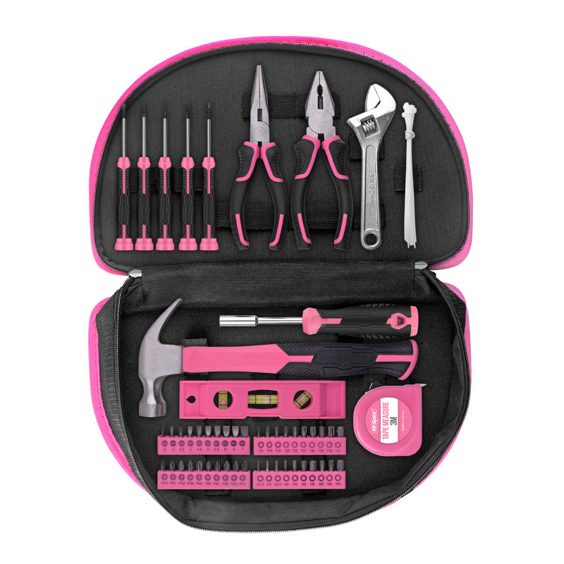 63-Piece Essential Home Repair Tool Kit with Portable Zipper Case(pink)