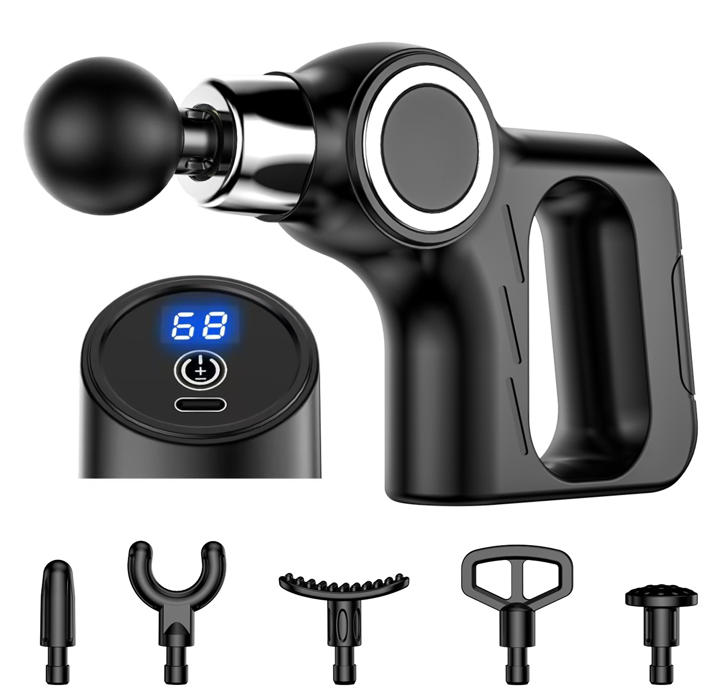 Professional Deep Tissue Percussion Massage Gun - 30 Speeds, 6 Heads & LCD Touch Screen(black)