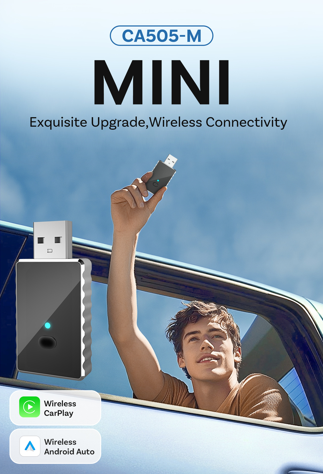 Mini 2-in-1 Wireless CarPlay & Android Auto Adapter - 5GHz WiFi 6, Bluetooth 5.4, Plug & Play Dongle(black)