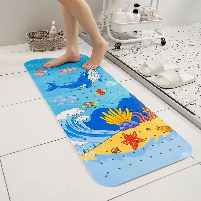 Non-Slip PVC Bath & Shower Mat with Suction Cups and Drainage Holes - Cartoon Ocean Theme(Blue Whale)