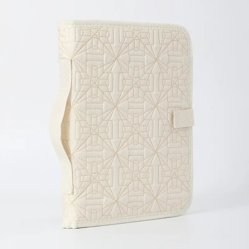 Beige Elegant Quilted Bible Cover - Protective Book Case with Carry Handle