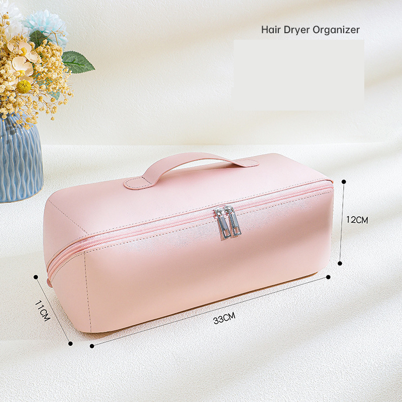 Pink Premium PU Leather Travel Case for Hair Styling Tools - Double Layer Waterproof Organizer Bag for Hair Dryer, Curler & Straightener