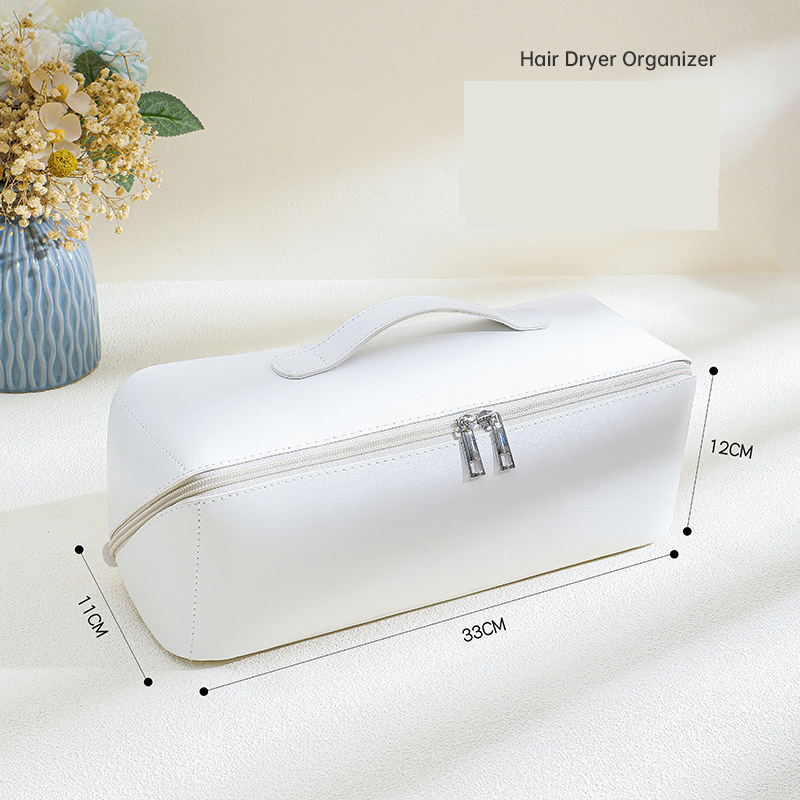 White Premium PU Leather Travel Case for Hair Styling Tools - Double Layer Waterproof Organizer Bag for Hair Dryer, Curler & Straightener
