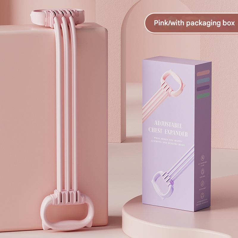 Pink Adjustable Resistance Chest Expander with 6 Levels - Cute Cat Ear Puller for Full Body Workout