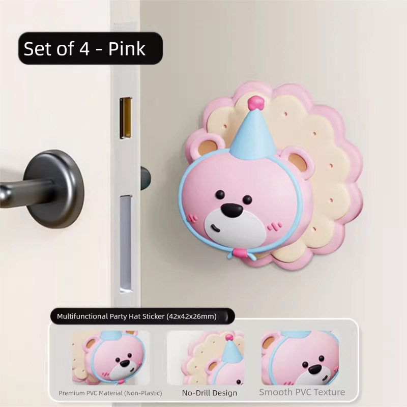 4 Pcs Pink Adorable Bear Wall Protector - Multi-Use Self-Adhesive Door Stopper Bumper