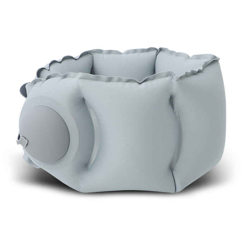 Light Grey Press-Pump Inflatable Travel Pillow - Ultra-Lightweight Ergonomic 360° Neck Support