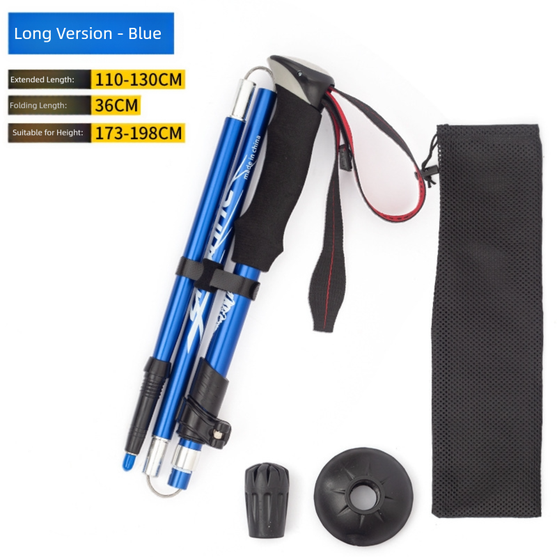 Long Blue Ultralight Foldable Hiking Pole - Adjustable Aluminium Trekking Stick with EVA Grip for Outdoor Walking & Climbing