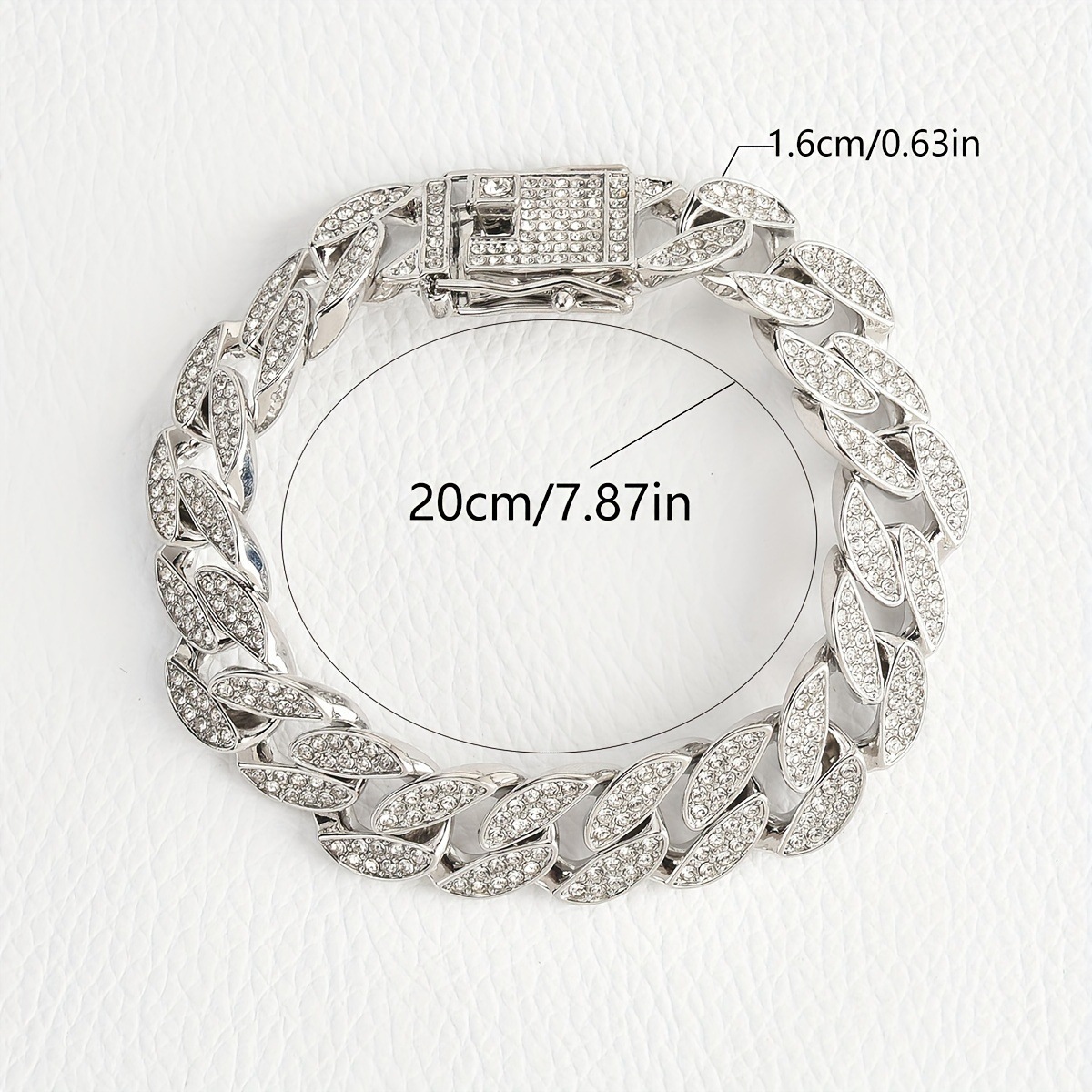 Silver 16mm Iced Out Cuban Link Bracelet - Heavy Paved Rhinestone Hip Hop Chain for Men