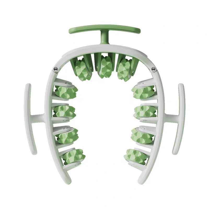 Green and White Removable Adjustable Wrap-Around Muscle Roller - 11-Wheel Deep Tissue Massager for Legs, Arms & Body