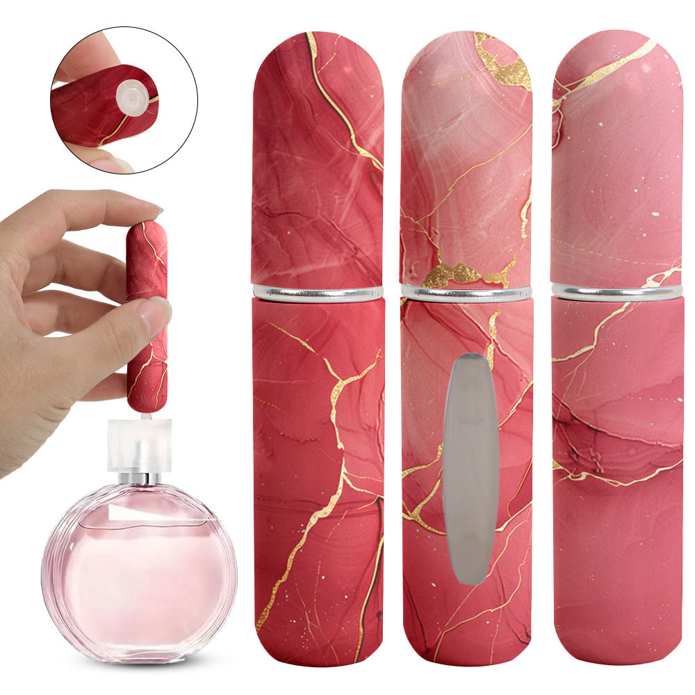Red Chic Marble Travel Perfume Atomizer Set (3-Pack) - 5ml Leakproof Bottom-Fill Spray Bottles