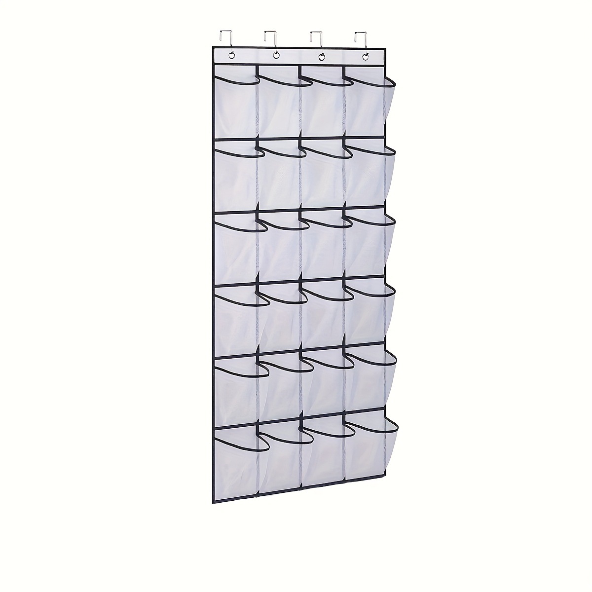 White Over the Door Shoe Organizer with 24 Mesh Pockets - Space Saving Hanging Storage for Shoes, Accessories, Pantry