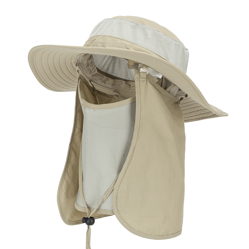 Khaki Outdoor Summer Sun Protection Hat with UV Protection Breathable Wide Brim Fisherman Cap for Hiking Cycling Fishing