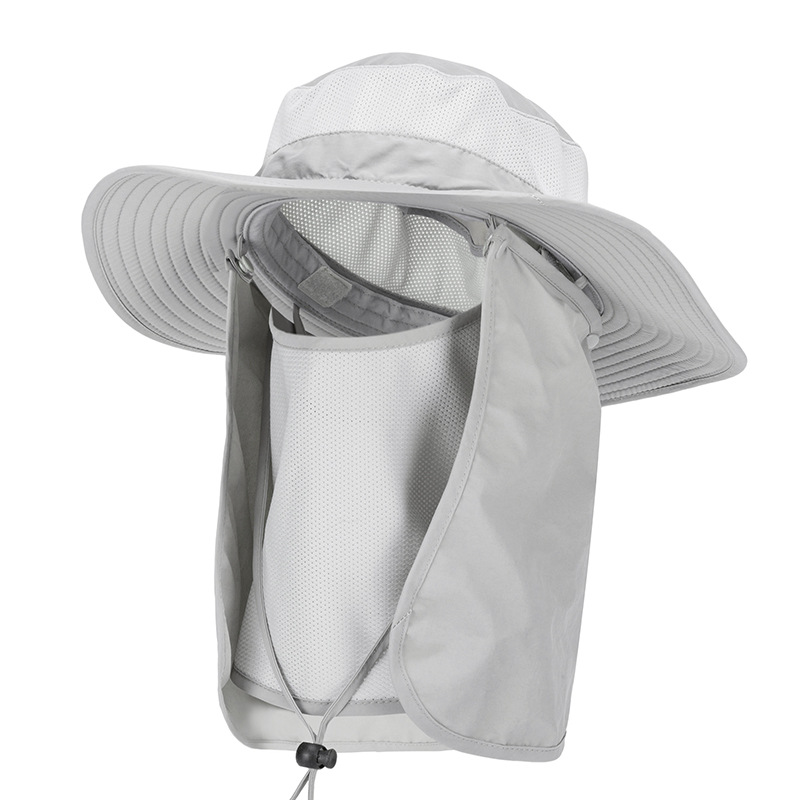 Light Grey Outdoor Summer Sun Protection Hat with UV Protection Breathable Wide Brim Fisherman Cap for Hiking Cycling Fishing