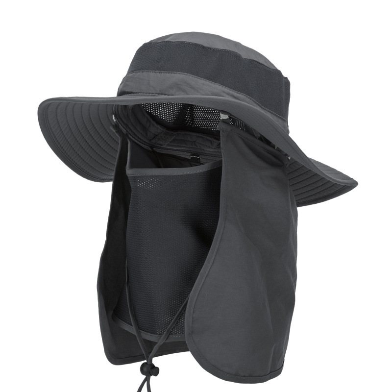 Dark Grey Outdoor Summer Sun Protection Hat with UV Protection Breathable Wide Brim Fisherman Cap for Hiking Cycling Fishing