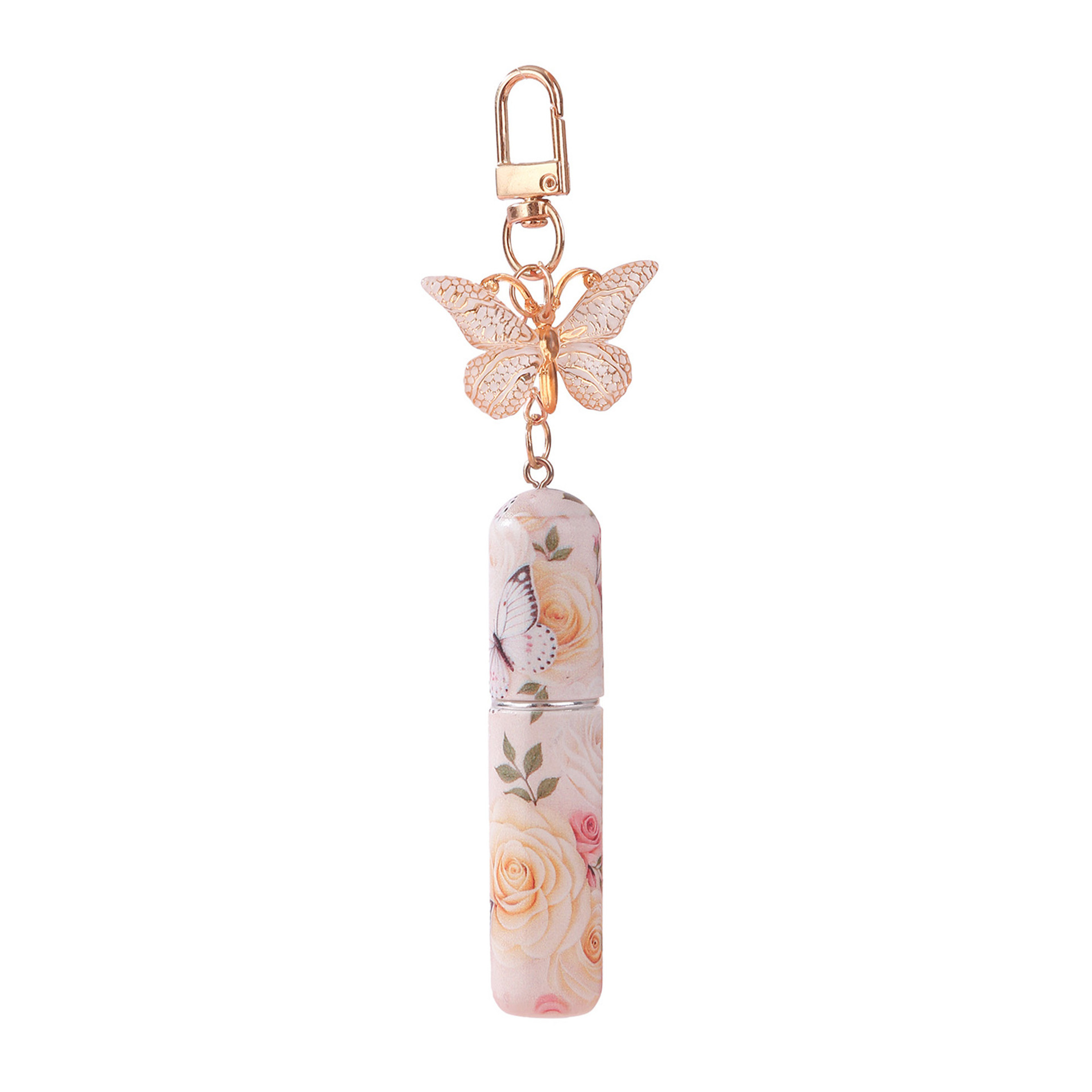 Light Yellow 3 Pcs Portable 5ml Perfume Atomiser Keychain - Refillable Floral Spray Bottle with Butterfly Charm for Travel & Handbag